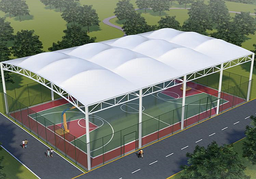 篮球场钢膜结构遮阳顶棚
